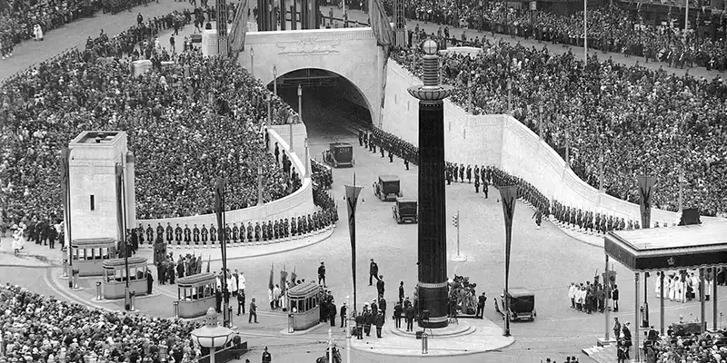 Crowds gather for the opening of the Queensway Tunnel