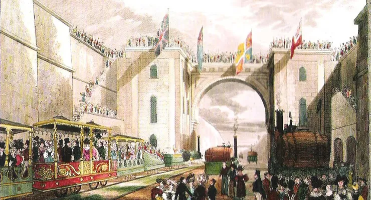 Great fanfare at Edge Hill for the opening of the Liverpool and Manchester Railway